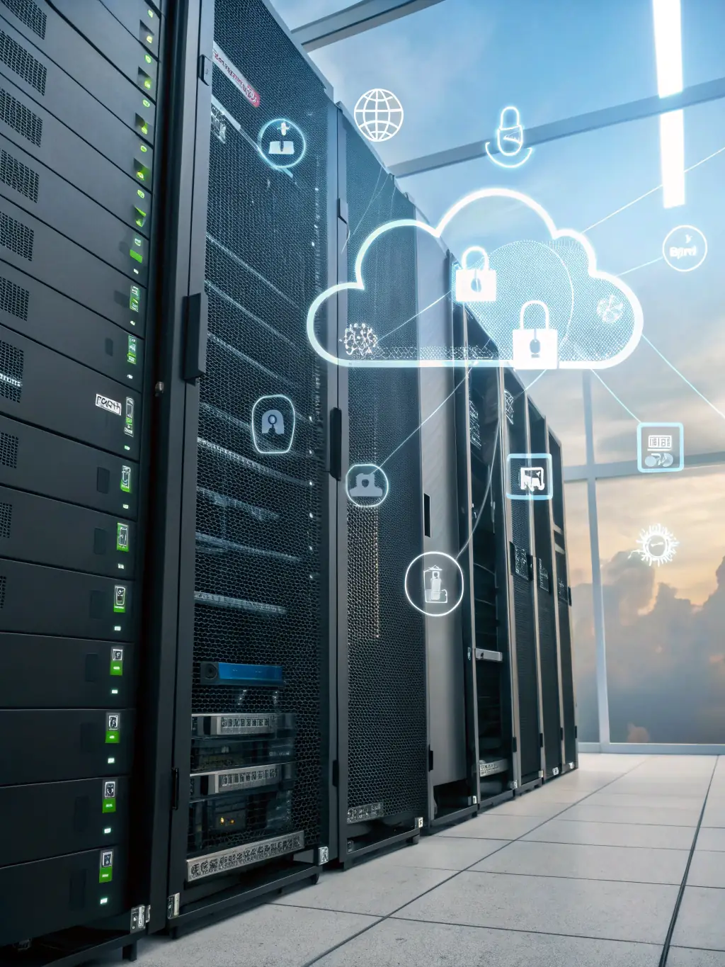 A secure cloud environment interface, highlighting data encryption, access controls, and remote collaboration features of Uptech Solutions' cloud-based solutions.