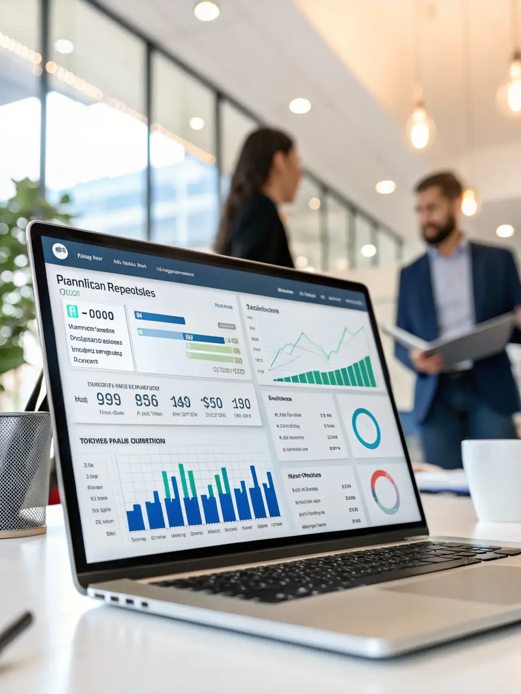 A dashboard view of Uptech Solutions' CRM software, displaying customer data, sales pipelines, and analytics in an organized manner.