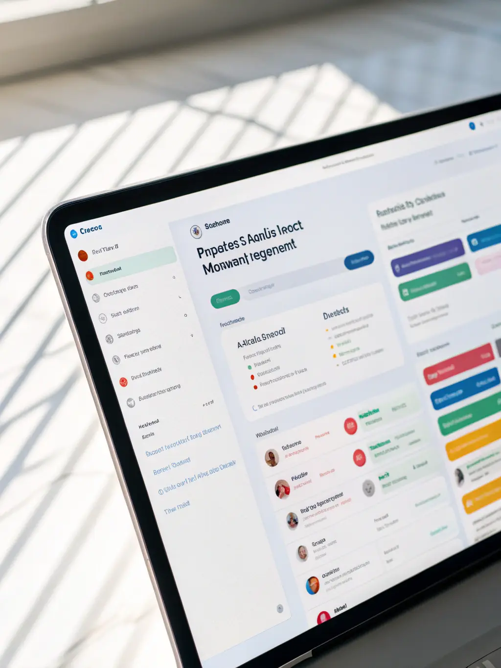 A clean, modern interface of Uptech Solutions' project management tool, showcasing a Gantt chart with tasks, timelines, and team assignments.
