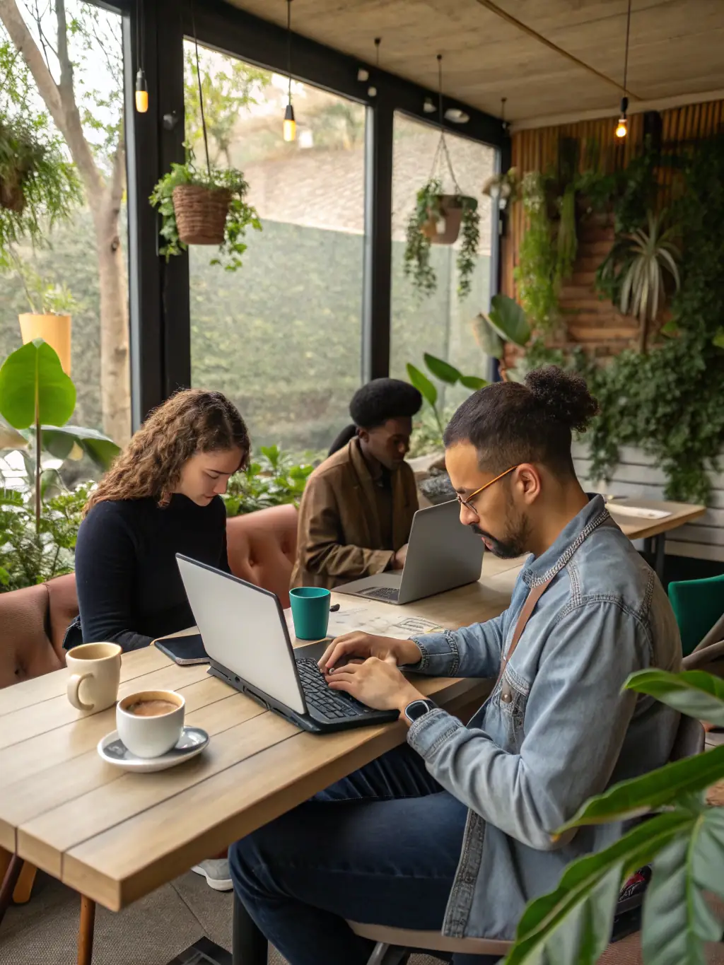 A team collaborating remotely on a project using Uptech Solutions' Cloud-Based Solutions, emphasizing accessibility and secure data storage. The image should convey flexibility and scalability.